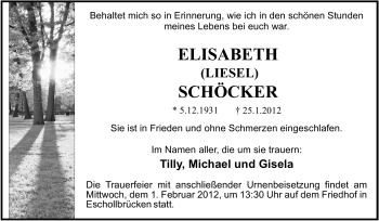 Traueranzeige von Elisabeth Schöcker von Echo-Zeitungen (Gesamtausgabe)