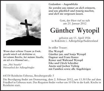 Traueranzeige von Else Wytopil von Echo-Zeitungen (Gesamtausgabe)