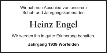 Traueranzeige von Heinz Engel von Rüsselsheimer Echo, Groß-Gerauer-Echo, Ried Echo
