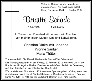 Traueranzeige von Brigitte Schade von Echo-Zeitungen (Gesamtausgabe)