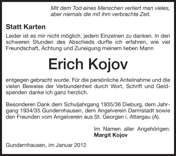 Traueranzeige von Erich Kojov von Darmstädter Echo, Odenwälder Echo, Rüsselsheimer Echo, Groß-Gerauer-Echo, Ried Echo