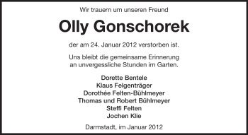 Traueranzeige von Gerhard Olly Gonschorek von Darmstädter Echo, Odenwälder Echo, Rüsselsheimer Echo, Groß-Gerauer-Echo, Ried Echo