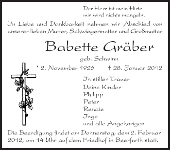 Traueranzeige von Babette Gräber von Echo-Zeitungen (Gesamtausgabe)