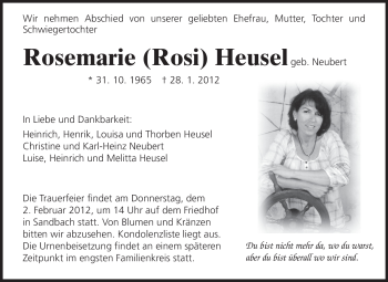 Traueranzeige von Rosemarie Heusel von Odenwälder Echo