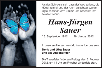 Traueranzeige von Hans-Jürgen Sauer von Starkenburger Echo, Bergsträßer Anzeiger