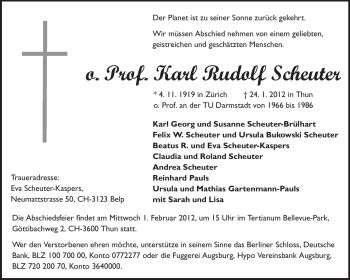 Traueranzeige von Karl Rudolf Scheuter von Echo-Zeitungen (Gesamtausgabe)