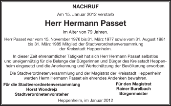 Traueranzeige von Hermann Passet von Starkenburger Echo