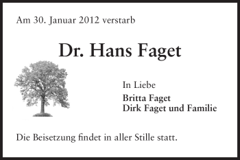Traueranzeige von Hans Faget von Darmstädter Echo, Odenwälder Echo, Rüsselsheimer Echo, Groß-Gerauer-Echo, Ried Echo