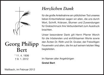 Traueranzeige von Georg Philipp Bert von Odenwälder Echo