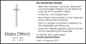 Traueranzeige von Maria Dittrich von Starkenburger Echo