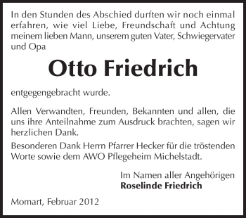 Traueranzeige von Otto Friedrich von Odenwälder Echo