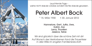 Traueranzeige von Peter Albert Bock von Echo-Zeitungen (Gesamtausgabe)