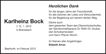 Traueranzeige von Karlheinz Bock von Odenwälder Echo