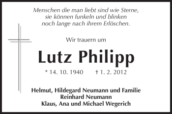 Traueranzeige von Lutz Philipp von Echo-Zeitungen (Gesamtausgabe)