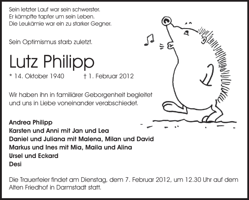  Traueranzeige für Lutz Philipp vom 04.02.2012 aus Echo-Zeitungen (Gesamtausgabe)