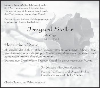 Traueranzeige von Irmgard Steller von Rüsselsheimer Echo, Groß-Gerauer-Echo, Ried Echo