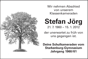 Traueranzeige von Stefan Jörg von Starkenburger Echo, Bergsträßer Anzeiger