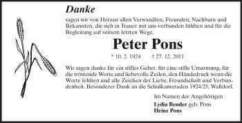 Traueranzeige von Peter Pons von Rüsselsheimer Echo, Groß-Gerauer-Echo, Ried Echo