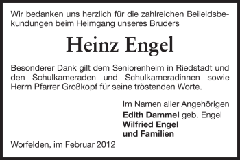 Traueranzeige von Heinz Engel von Rüsselsheimer Echo, Groß-Gerauer-Echo, Ried Echo