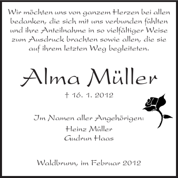 Traueranzeige von Alma Müller von Odenwälder Echo