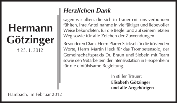 Traueranzeige von Hermann Götzinger von Starkenburger Echo