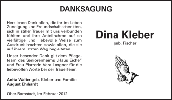 Traueranzeige von Dina Kleber von Echo-Zeitungen (Gesamtausgabe)