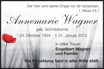 Traueranzeige von Annemarie Wagner von Echo-Zeitungen (Gesamtausgabe)