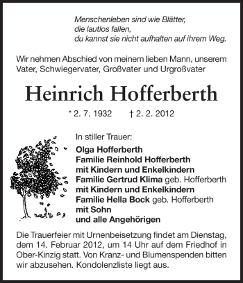 Traueranzeige von Heinrich Hofferberth von Odenwälder Echo