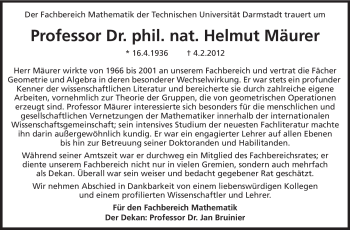 Traueranzeige von Helmut Mäurer von Echo-Zeitungen (Gesamtausgabe)