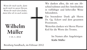 Traueranzeige von Wilhelm Müller von Odenwälder Echo