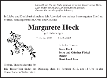 Traueranzeige von Margarete Heck von Rüsselsheimer Echo, Groß-Gerauer-Echo, Ried Echo