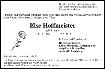 Traueranzeige von Else Hoffmeister von Rüsselsheimer Echo, Groß-Gerauer-Echo, Ried Echo