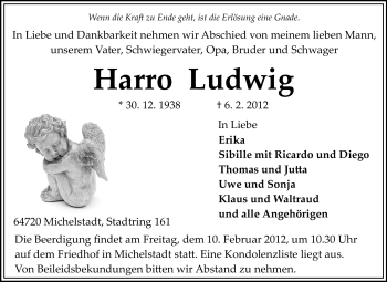 Traueranzeige von Harro Ludwig  von Odenwälder Echo