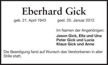 Traueranzeige von Eberhard Gick von Darmstädter Echo, Odenwälder Echo, Rüsselsheimer Echo, Groß-Gerauer-Echo, Ried Echo