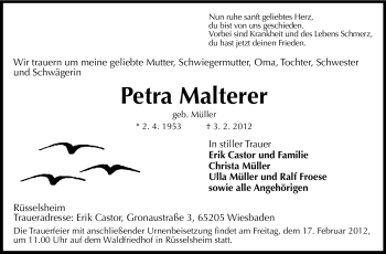 Traueranzeige von Petra Malterer von Rüsselsheimer Echo, Groß-Gerauer-Echo, Ried Echo