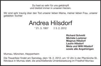 Traueranzeige von Andrea Hilsdorf von Starkenburger Echo