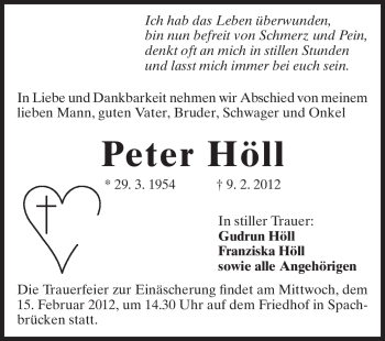 Traueranzeige von Peter Höll von Echo-Zeitungen (Gesamtausgabe)