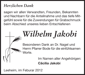 Traueranzeige von Wilhelm Jakobi von Rüsselsheimer Echo, Groß-Gerauer-Echo, Ried Echo