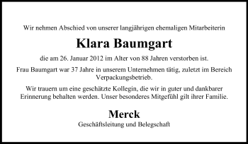 Traueranzeige von Klara Baumgart von Echo-Zeitungen (Gesamtausgabe)