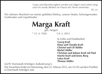 Traueranzeige von Marga Kraft von Echo-Zeitungen (Gesamtausgabe)