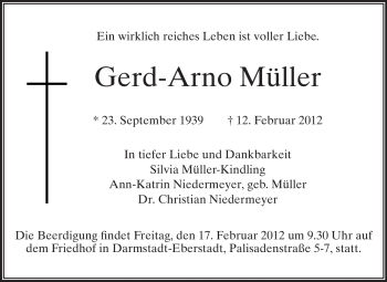Traueranzeige von Gerd-Arno Müller von Echo-Zeitungen (Gesamtausgabe)