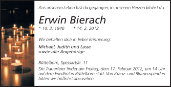 Traueranzeige von Erwin Bierau von Echo-Zeitungen (Gesamtausgabe)