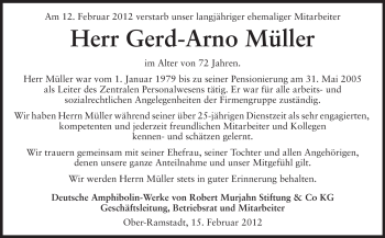 Traueranzeige von Gerd-Arno Müller von Echo-Zeitungen (Gesamtausgabe)