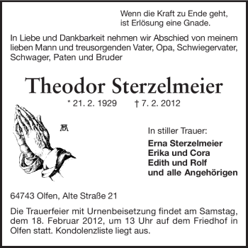 Traueranzeige von Erna Sterzelmeier von Odenwälder Echo