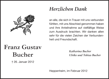 Traueranzeige von Franz Gustav Bucher von Starkenburger Echo