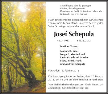 Traueranzeige von Josef Schepula von Starkenburger Echo