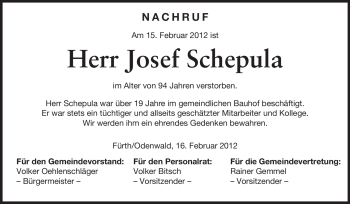 Traueranzeige von Josef Schepula von Starkenburger Echo