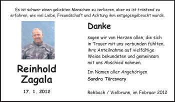 Traueranzeige von Reinhold Zagala von Odenwälder Echo