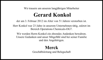 Traueranzeige von Gerard Konkol von Echo-Zeitungen (Gesamtausgabe)
