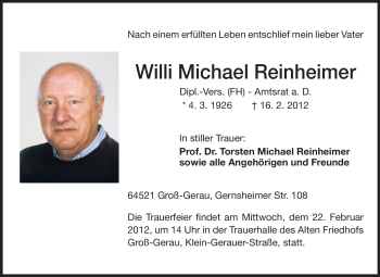 Traueranzeige von Willi Michael Reinheimer von Rüsselsheimer Echo, Groß-Gerauer-Echo, Ried Echo
